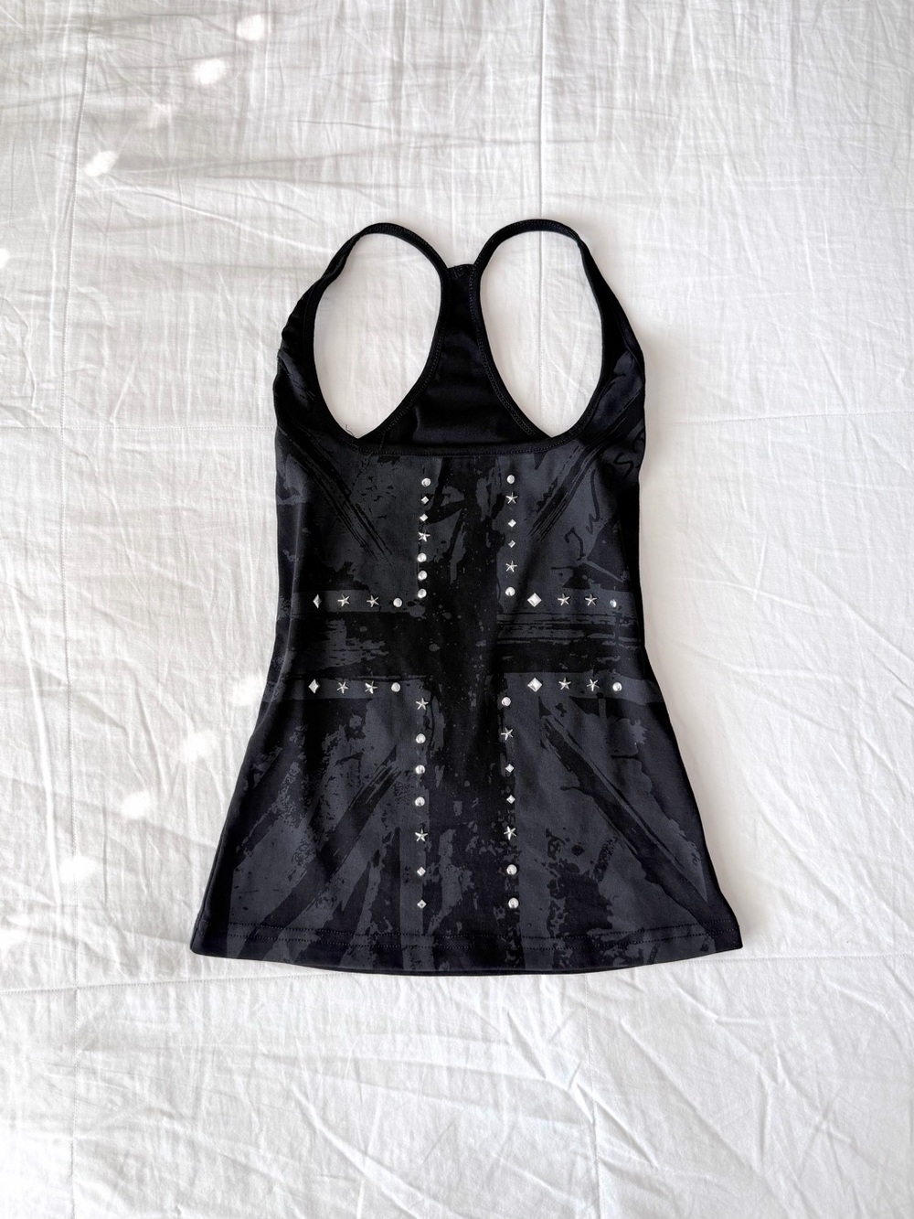 FDR Studios Cross Rhinestone Racerback Tank Top in Black (Size S)